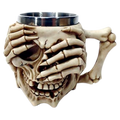 Caneca Caveira com Copo de Aço Inoxidável - 350ml - Design Gótico 3D